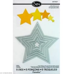 Nouveau 💯 Dies De Découpe Framelits Sizzix - Kit De Gabarits Etoiles - 5 Pcs 🌟